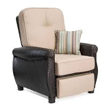 La Z Boy Breckenridge Wicker Outdoor Recliner With Sunbrella Spectrum Sand Cushion Hbre Rc N The Home Depot Outdoor Recliner Lazy Boy Outdoor Furniture Patio Lounge Chairs