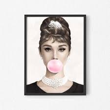 Audrey Hepburn Pink Bubble Gum Poster Vogue Print Bubblegum Wall Art In 2021 Fashion Wall Art Poster Fashion Wall Art Posters Art Prints