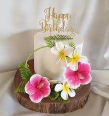 Tropical Cake Topper Luou Artificial Hibiscus Frangipani In 2020 Tropical Cake Topper Luau Party Cakes Tropical Birthday Cake