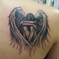 Angel Tattoos For Woman Fallen Angel With Large Wings Gray Black New Tattoo Models Angel Tattoo For Women Tattoos For Daughters Tattoos For Women Half Sleeve
