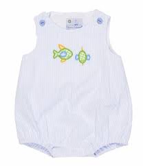 Florence Eiseman Baby Boys Blue Seersucker Bubble With Fish