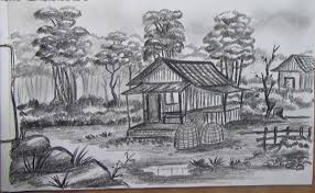 Gambar mewarnai pemandangan alam pegunungan pedesaan gambarcoloring. Sketsa Pemandangan Desa Jokibot