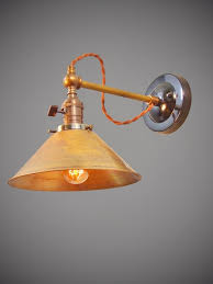 Industrial Wall Sconce With Brass Cone Shade Dw Vintage Lighting Co