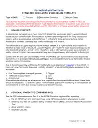 Formaldehyde Formalin Standard Operating Procedure Template