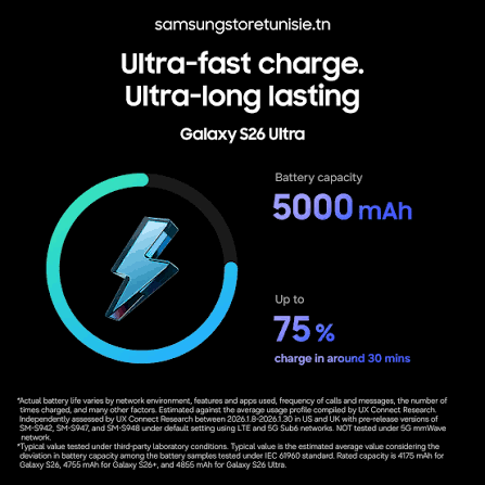 Découvrez la puissance ultime avec le Galaxy S26 Ultra : écran Infinity AMOLED, processeur ultra-rapide et batterie longue durée. Capturez chaque détail grâce à son appareil photo révolutionnaire et profitez d'une expérience