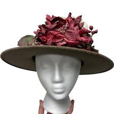 Vintage Linda Madden Womens Brown Hat With Flower Brimmed 90s Hat