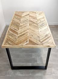Wooden Chevron Dining Table Herringbone Reclaimed Wood Restaurant Dinner Table With Retro Hairpin Legs In 2020 Wooden Dinner Table Wood Dinner Table Metal Dining Table