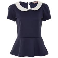 A Wear Navy Peterpan Collar Peplum Top Blue Peplum Top Peplum Shirts Peplum Top