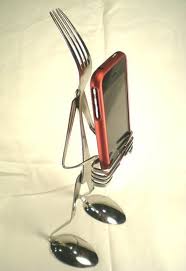 Iphone Stand Made From Cutlery Make Cutlery Art Recycled Silverware Silverware Art