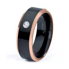 Black Tungsten Ring 18k Rose Gold Black Band Black Wedding Bands White D Mens Wedding Bands Tungsten Carbide Mens Diamond Wedding Bands Black Tungsten Rings
