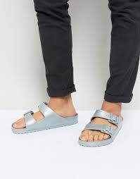 Birkenstock Arizona Essentials White Eva Birkenstock Arizona Eva Metallic Sandals In Silver Silver Metallic Sandals Birkenstock Leather Clogs