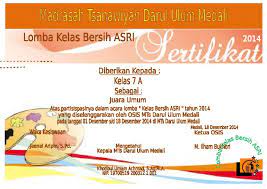 Contoh piagam penghargaan lomba kebersihan kelas. Sertifikat Penghargaan Lomba Kebersihan New