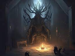 DnD art shrouded monster wreathed in lightening with antlers standing in  darkened corner of a medieval throne room, dark, generat ai 23042583 Stock  Photo at Vecteezy