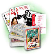 We have a collection of easy trivia questions that you can play in teams or ask each player to select a category to test their trivia chops. 1973 Trivia Challenge Playing Cards Great Birthday Or Anniversary Gif Flickback Media