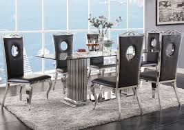 Elsa black faux leather dining room chairs kitchen. Cyrene Chrome Glass Dining Table Set W 6 Side Chair Luxury Home Furniture