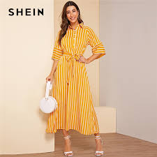 Check spelling or type a new query. Shein Abaya Yellow Striped Print Belted Button Half Placket Maxi Modest Dress Women Summer Autumn Office Lady A Line Dresses Buy At The Price Of 18 31 In Aliexpress Com Imall Com