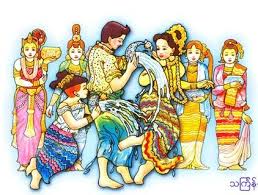 Burmese Traditional Water Festival Myanmar Art Cartoon Photo Myanmar