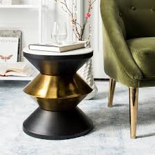 Safavieh Azizi White Stone Black And Gold Side Table Acc3202a The Home Depot Stone Top Side Table Gold Side Table Side Table