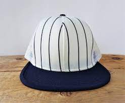 Vintage 70s 80s Ajd Navy Pinstripe Blank Trucker Hat Made In Usa White Mesh Snapback L Double Knit Baseball Cap Deadstock American Workers Mesh Trucker Hat Double Knitting Pinstripe