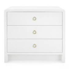 White 3 drawer dresser with cut out handles. Bungalow 5 Bryant Modern Classic White Linen 3 Drawer Wood Nightstand Wide Over 29 W Kathy Kuo Home