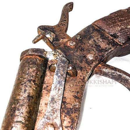 Antique 18th Century Single Barrel Loading Pistol Subject : Country Gun Made : Indian Metal : Steel With Teak Wood Condition : Working Bullets : Not Available Weight : 487grams Gun Size :