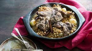 Moghrabieh is the arabic word for giant couscous or pearl couscous and is also the name of the dish. Moghrabieh Pearl Couscous Recipe Sbs Food