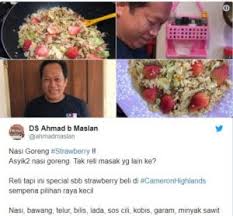 Ahmad maslan ajar resepi nasi goreng tanpa gst meskipun sering dikritik ramai, ianya tidak menghalang buat timbalan menteri kewangan, datuk ahmad maslan untuk mempertahankan pelaksanaan sistem cukai barang dan perkhidmatan (gst). Gempar Penampakkan Ahmad Maslan Dengan Nasi Goreng Strawberry Susulan Pilihan Raya Di Cameron Highland Ini Komen Lucu Netizen