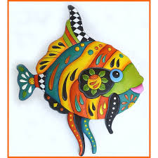 Tropical Fish Wall Hanging Hand Painted Metal Design Metal Art Liked On Polyvore Featur Outdoor Metal Art Outdoor Metal Wall Art Metal Fish Wall Art