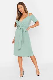 Petite Plunge Ruffle Belt Midi Dress Boohoo Australia In 2020 Belted Midi Dress Midi Dress Long Sleeve Midi Dress