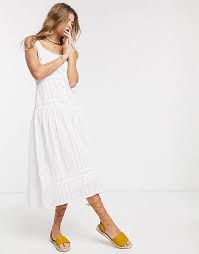 Check spelling or type a new query. Asos Design Sleeveless Lace Insert Midi Dress With Dropped Waist In White Asos