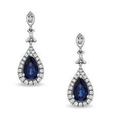 Pear Shaped Lab Created Blue And White Sapphire Drop Earrings In 10k White Gold Zales Blue Drop Earrings Sapphire Earrings Preppy Earrings