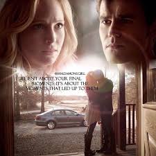 Download Caroline Forbes And Stefan Salvatore Kiss Wallpaper |  Wallpapers.Com