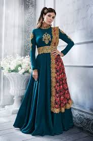Teal Blue Floor Length Anarkali Suit With Attached Dupatta F17030 Silk Anarkali Suits Anarkali Dress Designer Anarkali Dresses