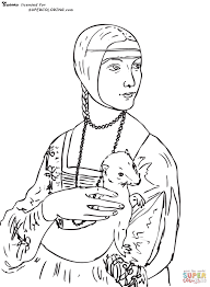 Lady With An Ermine By Leonardo Da Vinci Coloring Page Famous Art Coloring Lady With An Ermine Famous Art