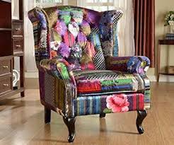 Plush Style Patchwork Fireside Chair Wingback Chair Chair Fabric Fireside Chairs