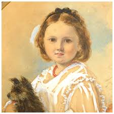Victorian Watercolor Portrait of a Young Girl and Her Puppy. For Sale at  Ruby Lane
