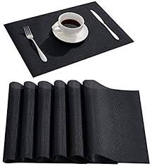 Amazon Com Dolopl Black Placemats Pvc Waterproof Heat Resistant Placemat Easy To Clean Non Slip Table Mats Set Of 6 Black Placemats Table Mats Heat Resistant