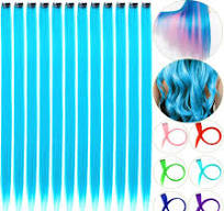 12 PCS Blue Hair Extensions Clip in, 22" Colored Highlights, Synthetic  Straight Hair Piece DIY Accessories for Daily Party (LightBlue)