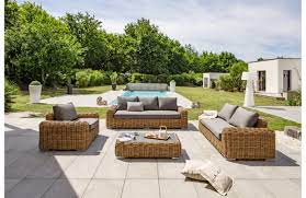 Le plateau de la table en verre. Salon De Jardin Bas Borabora 6 Places En Resine Tressee Marron Paris Garden