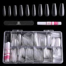 Long ballerina / coffin nails : Makartt Press On Nails Set With 500pcs Coffin Ballerina Nail Tips Clear Full Cover 4pcs Nail Glues 1pcs Nail File With Case False Nail Kit Acrylic Nail Kit A 15 Buy Online In
