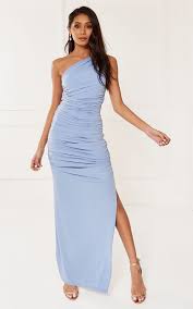 Exclusive Angelina Blue One Shoulder Maxi Bridesmaid Dress By Revie London