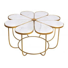 Flower Shaped Cocktail Table Gold Metal White Marble Marble Cocktail Table Gold Cocktail Table Gold Coffee Table