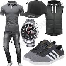 Dunkelgraues Herrenoutfit Mit Poloshirt Jeans Und Weste Estilo De Ropa Hombre Convinaciones De Ropa Hombre Moda Casual Hombre