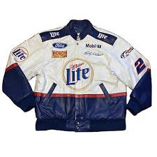 We have the official nascar twill uniform jacket as well as pullover jackets and more. Vintage Rusty Wallace 100 Leather 2 Nascar Miller Lite Race Jacket Size L Xl Ebay