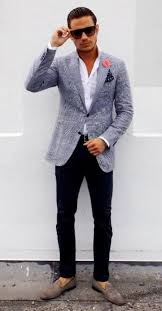 Black And White Business Attire Men Men S Grey Plaid Blazer White Dress Shirt Black Chinos Grey Suede Loafers Mens Casual Outfits Business Casual Men Mens Outfits