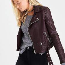 Ae Faux Leather Moto Jacket 100 Liked On Polyvore Featuring Outerwear Jackets Red Faux Le Purple Leather Jacket Leather Jacket Faux Leather Moto Jacket
