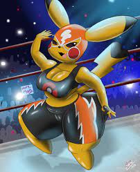 anthro ass audience big butt bottomwear butt grab butt squish  camera flash chubby female cleft tail clothing cosplay pikachu cosplay  pikachu (costume) crowd eyelashes female fighting ring flesh fang