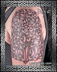 It's an attractive tattoo that looks great as a black and white tattoo. Celtic Upper Arm Sleeve Tattoos Luckyfish Art