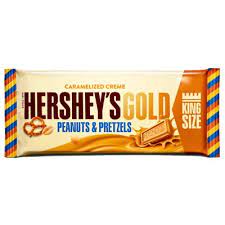 Original brown hershey's plastic wrapper is under the foil. Buy Hershey S Xl Gold Bar Caramel Peanut Pretzel American Food Shop