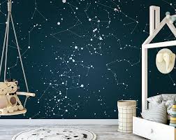 Custom Star Map Mural For Nursery Or Bedroom Starry Wallpaper Kids Room Star Wallpaper 141 7 X 98 4 360 X 250cm Kids Room Wallpaper Kids Room Wall Art Kids Room Murals